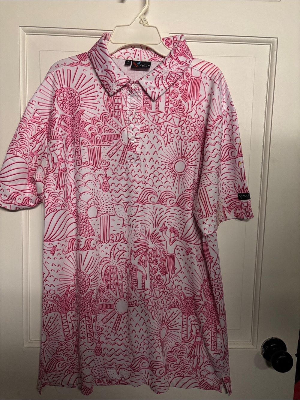 Men's Pink & White Graphic Polo Shirt